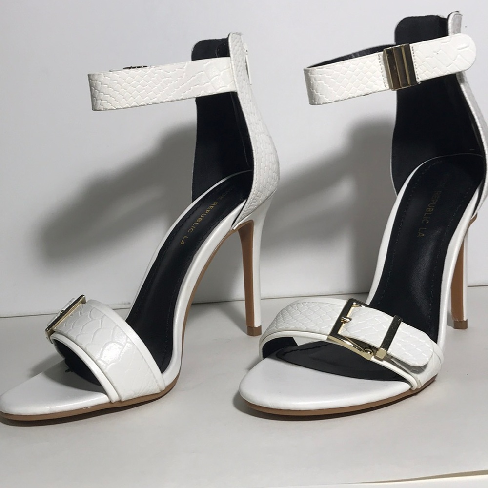 SHOE REPUBLIC LA Strappy white heels
